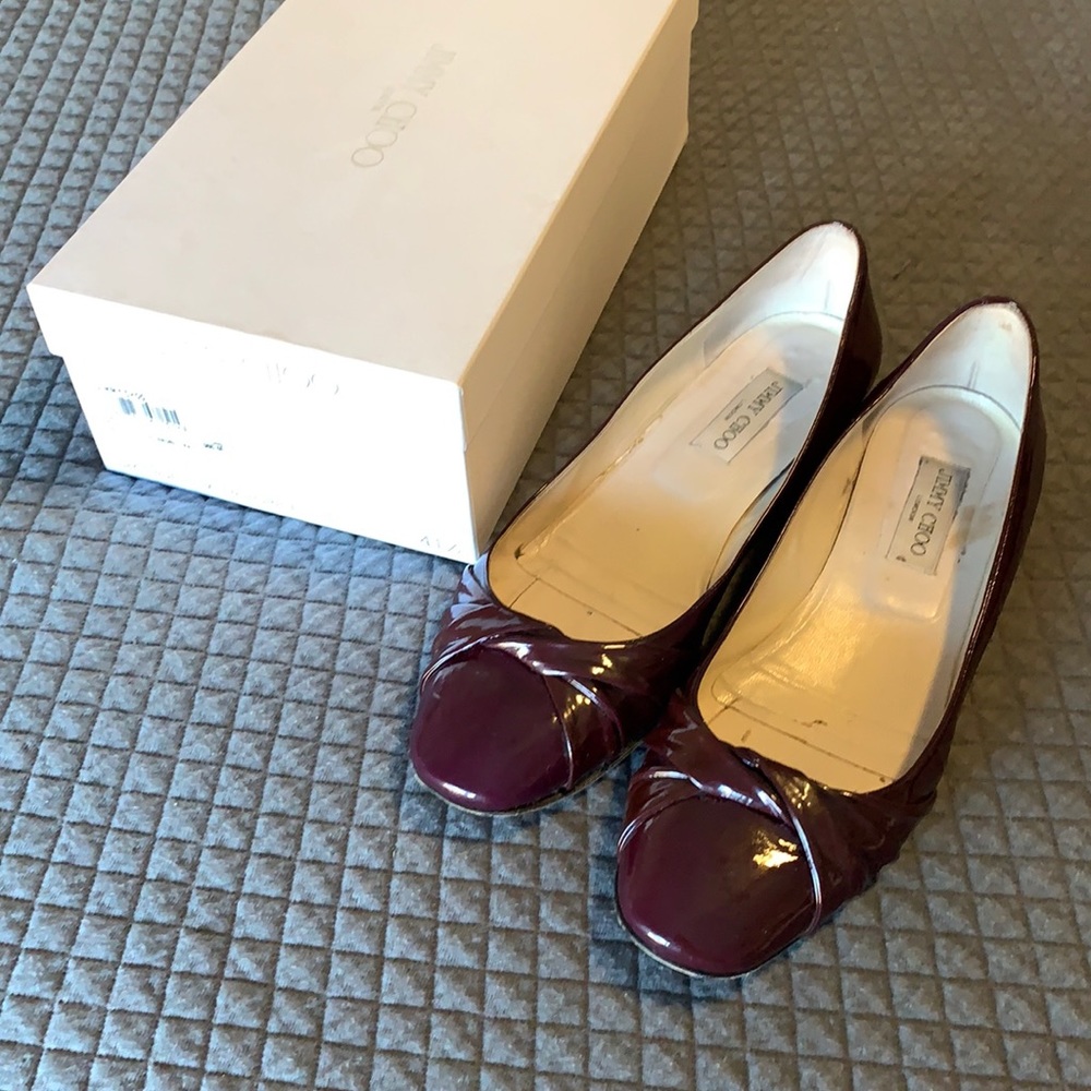 Jimmy Choo purple patent twist flats